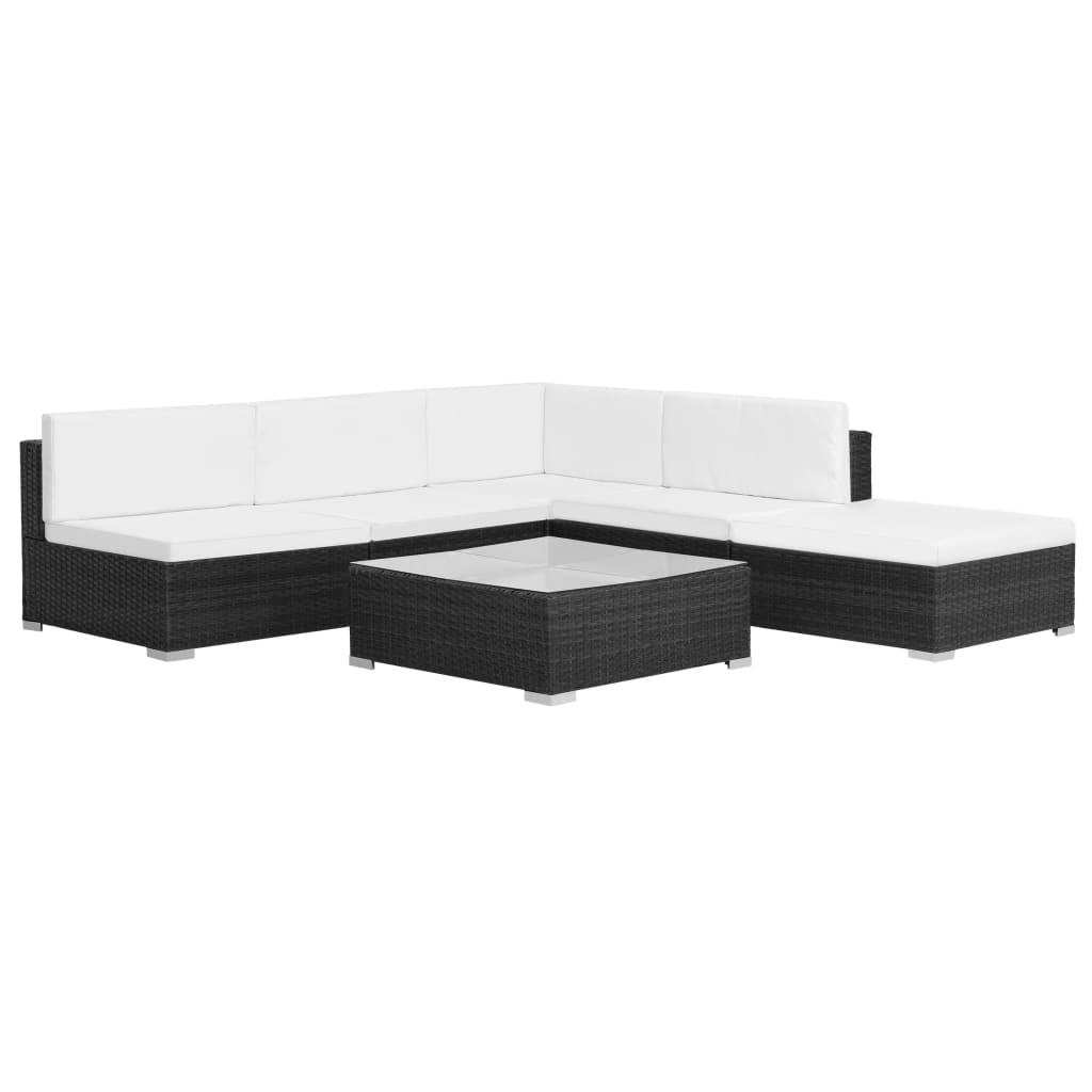 6-tlg. Garten-Lounge-Set mit Auflagen Poly Rattan Schwarz - Pazzar.ch