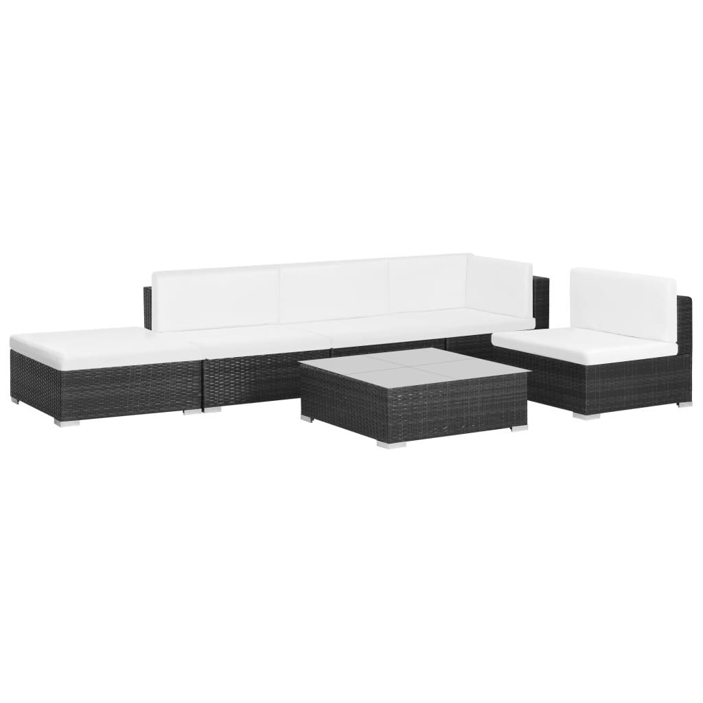 6-tlg. Garten-Lounge-Set mit Auflagen Poly Rattan Schwarz - Pazzar.ch
