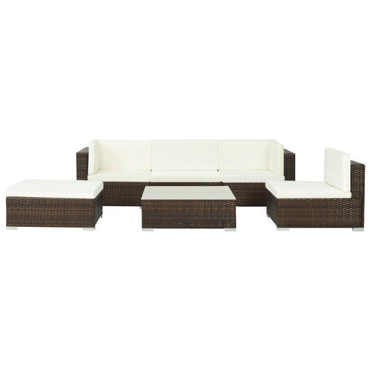 6-tlg. Garten-Lounge-Set mit Auflagen Poly Rattan Braun - Pazzar.ch