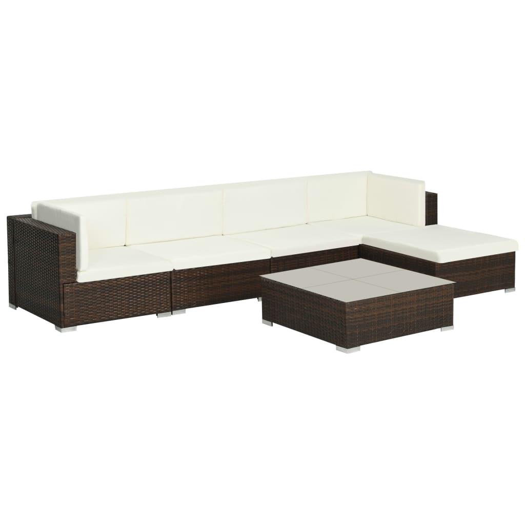 6-tlg. Garten-Lounge-Set mit Auflagen Poly Rattan Braun - Pazzar.ch