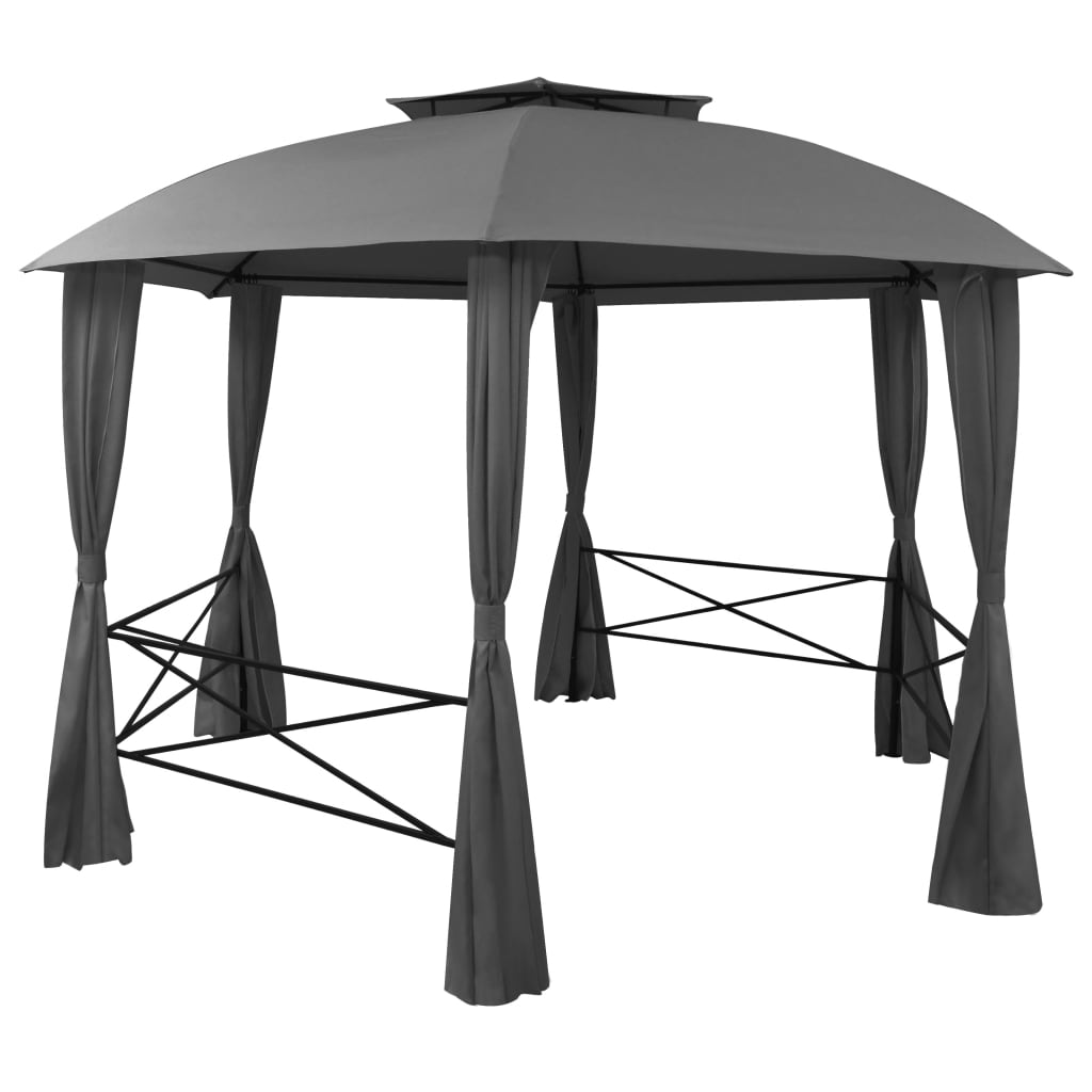 Gartenpavillon mit Vorhängen Sechseckig 360x265 cm - Pazzar.ch