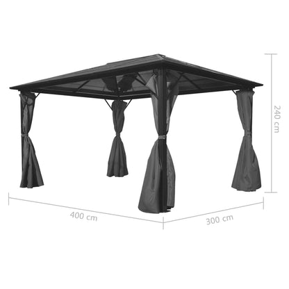 Pavillon mit Vorhängen Anthrazit Aluminium 400 x 300 cm - Pazzar.ch