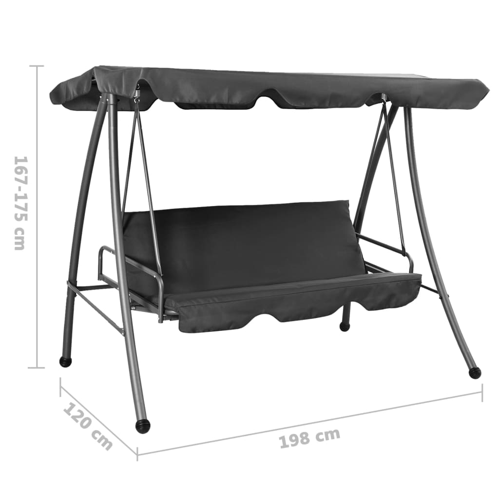 Hollywoodschaukel mit Dach Anthrazit 192×118×175 cm Stahl - Pazzar.ch