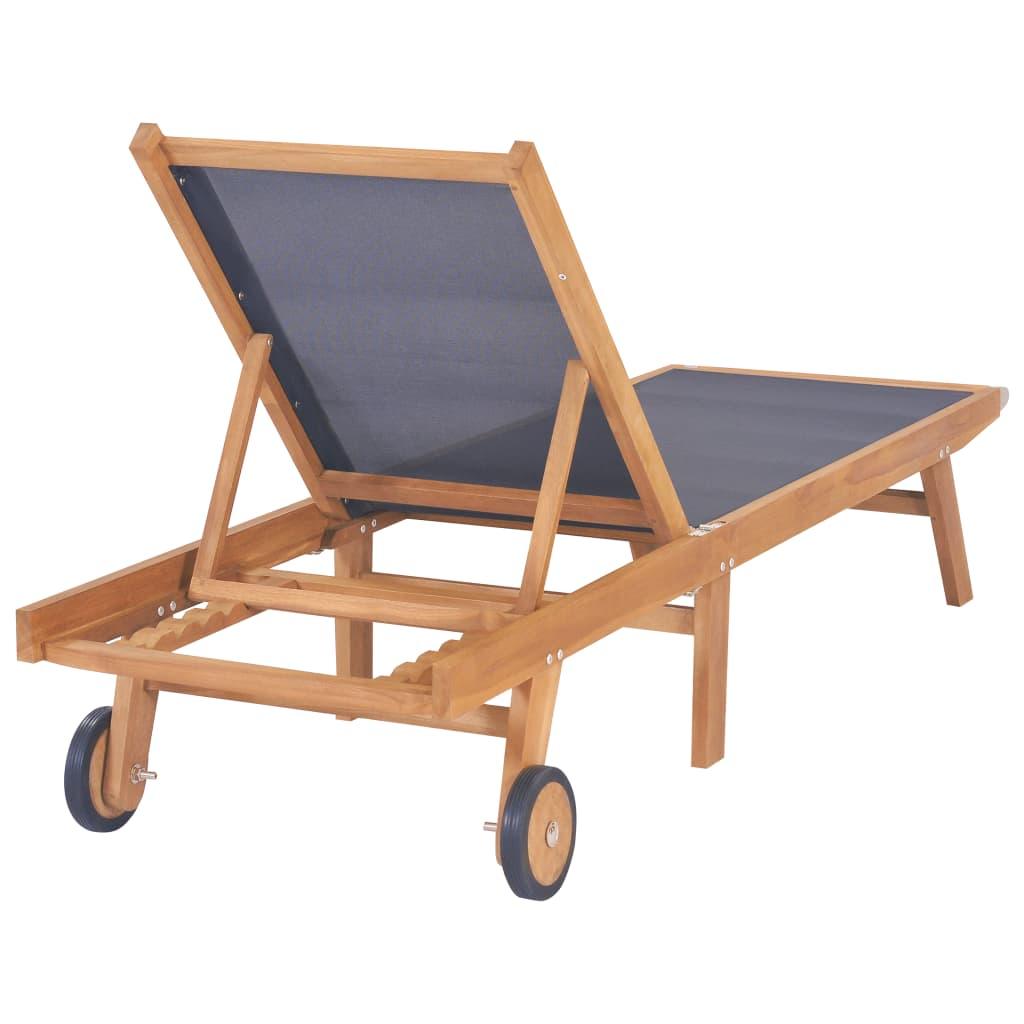 Sonnenliege Klappbar mit Rollen Teak Massivholz und Textilene - Pazzar.ch