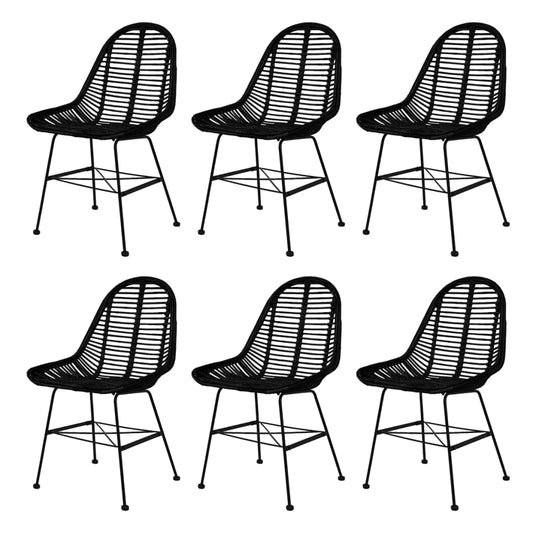 Esszimmerstühle 6 Stk. Schwarz Natur Rattan - Pazzar.ch