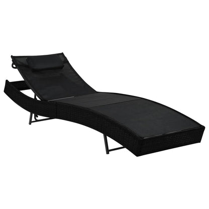 Sonnenliegen 2 Stk. mit Tisch Poly Rattan und Textilene Schwarz - Pazzar.ch