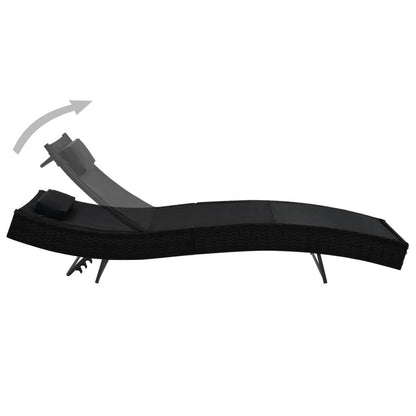 Sonnenliegen 2 Stk. mit Tisch Poly Rattan und Textilene Schwarz - Pazzar.ch