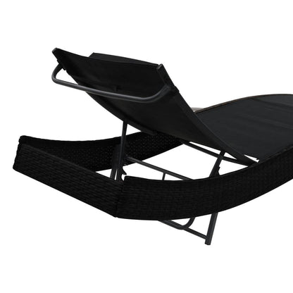 Sonnenliegen 2 Stk. mit Tisch Poly Rattan und Textilene Schwarz - Pazzar.ch