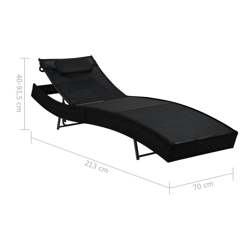 Sonnenliegen 2 Stk. mit Tisch Poly Rattan und Textilene Schwarz - Pazzar.ch