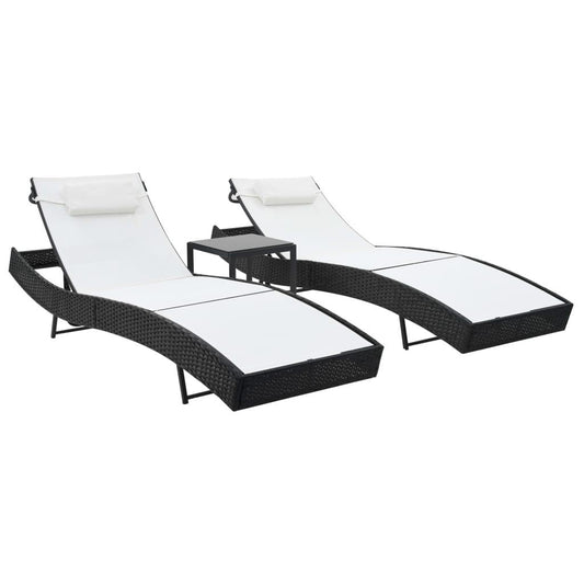 Sonnenliegen 2 Stk. mit Tisch Poly Rattan und Textilene Schwarz - Pazzar.ch