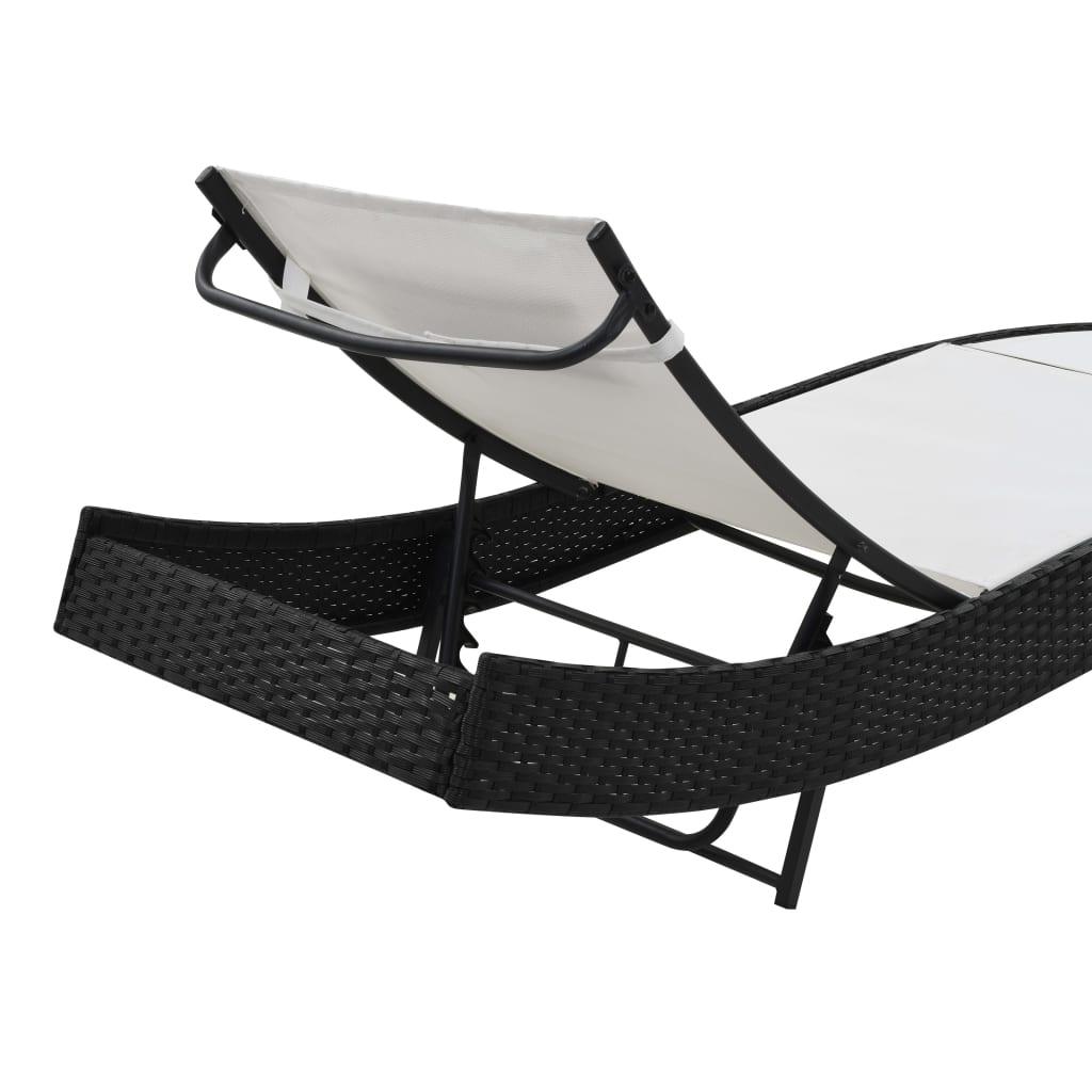 Sonnenliegen 2 Stk. mit Tisch Poly Rattan und Textilene Schwarz - Pazzar.ch