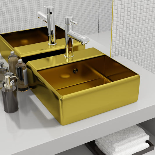 Waschbecken mit Überlauf 41 x 41 x 15 cm Keramik Golden - Pazzar.ch