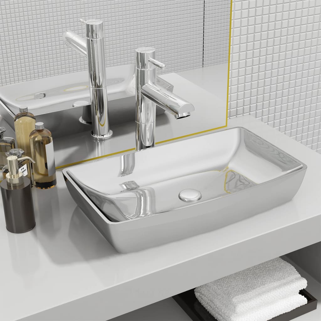 Waschbecken 71 x 38 x 13,5 cm Keramik Silbern - Pazzar.ch