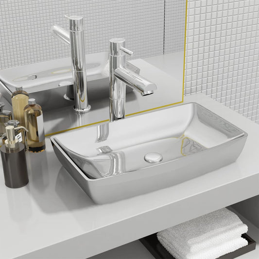 Waschbecken 71 x 38 x 13,5 cm Keramik Silbern - Pazzar.ch