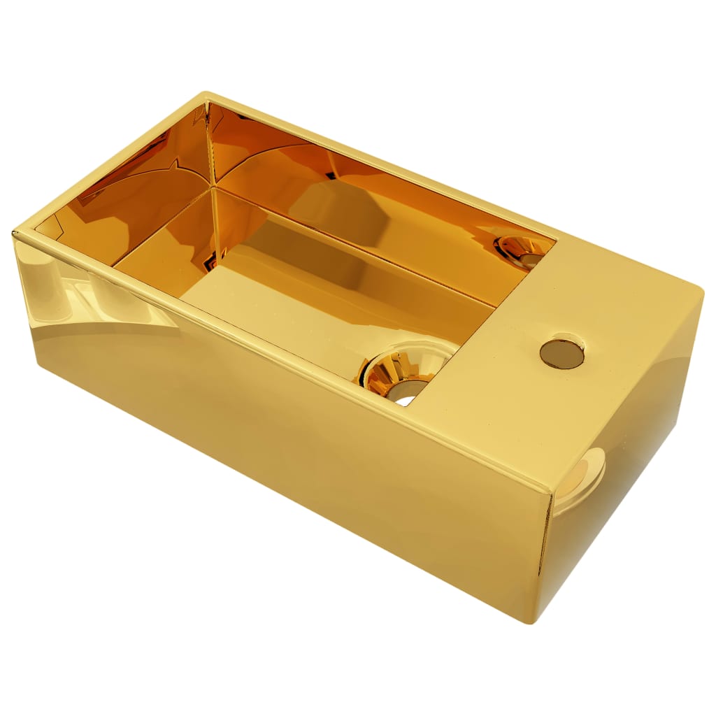 Waschbecken mit Überlauf 49 x 25 x 15 cm Keramik Golden - Pazzar.ch