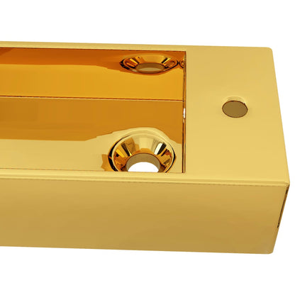 Waschbecken mit Überlauf 49 x 25 x 15 cm Keramik Golden - Pazzar.ch