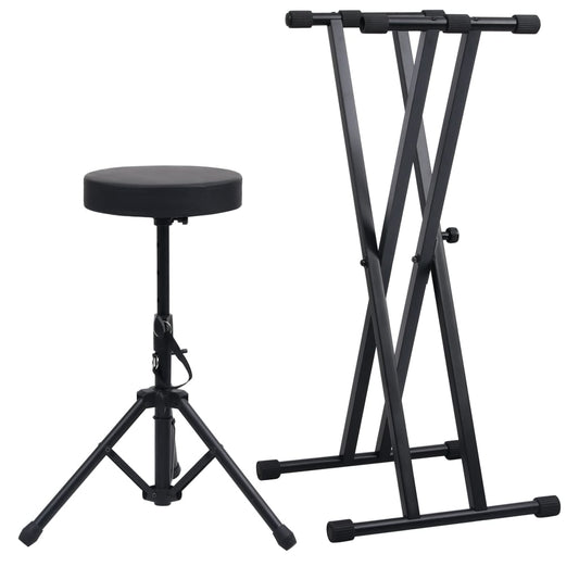 Doppelstrebiger Keyboard-Ständer und Hocker Set Schwarz - Pazzar.ch