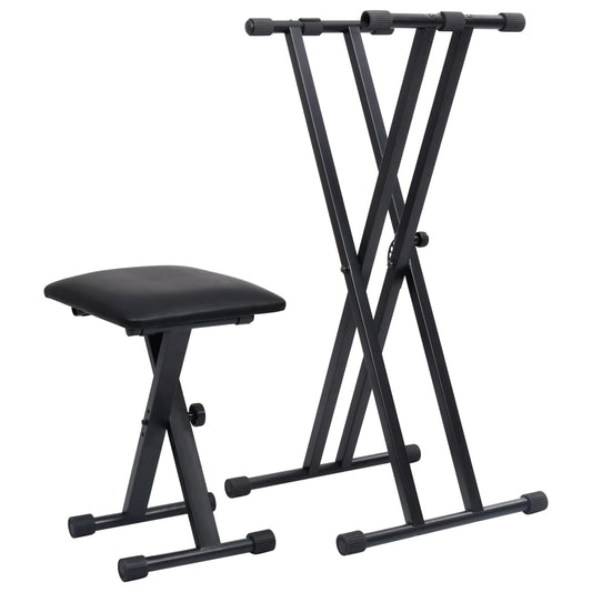 Doppelstrebiger Keyboard-Ständer und Hocker Set Schwarz - Pazzar.ch
