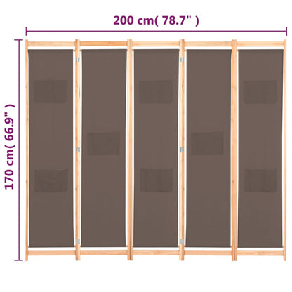 5-teiliger Raumteiler Braun 200 x 170 x 4 cm Stoff - Pazzar.ch