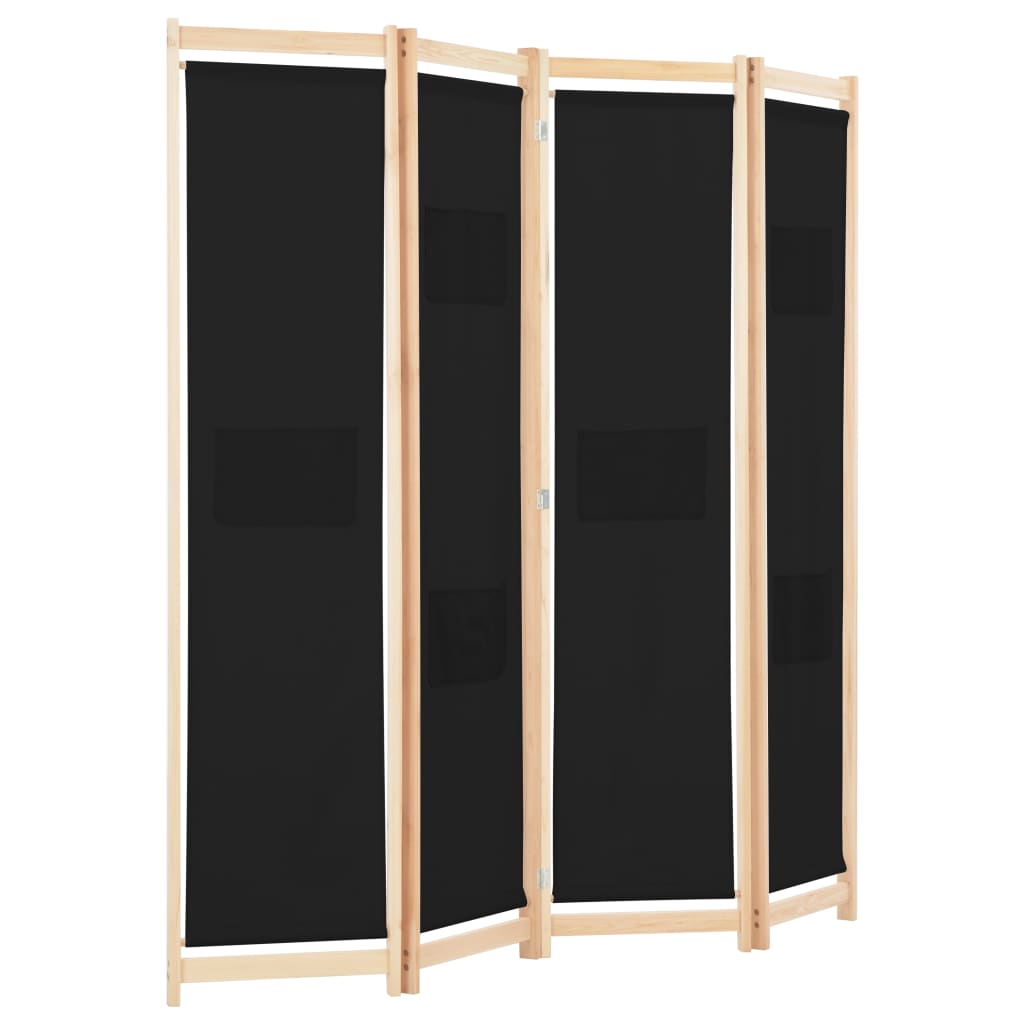 4-teiliger Raumteiler Schwarz 160 x 170 x 4 cm Stoff - Pazzar.ch