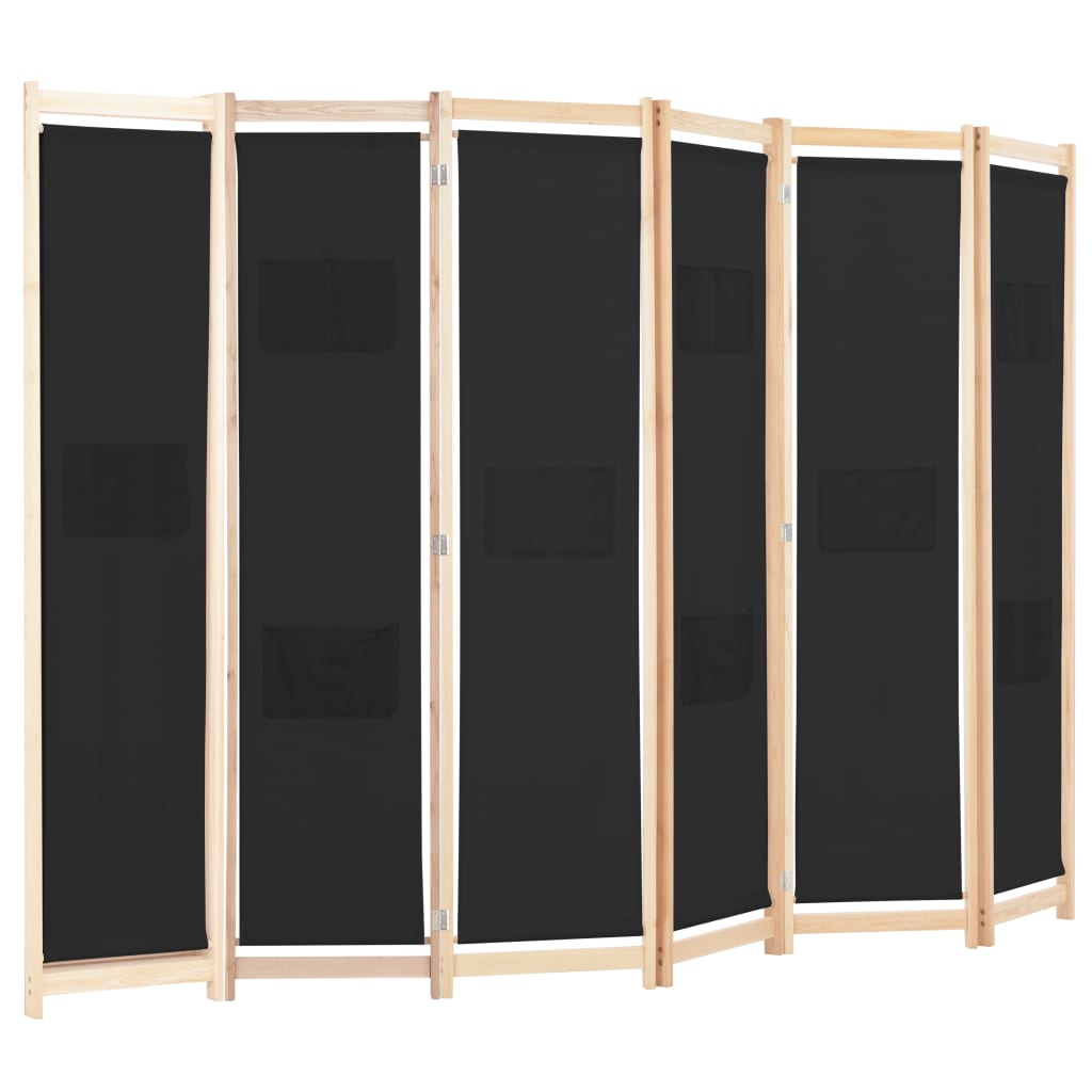 6-teiliger Raumteiler Schwarz 240 x 170 x 4 cm Stoff - Pazzar.ch