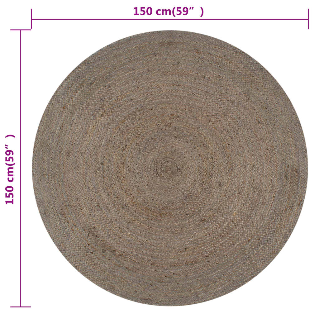 Teppich Handgefertigt Jute Rund 150 cm Grau - Pazzar.ch