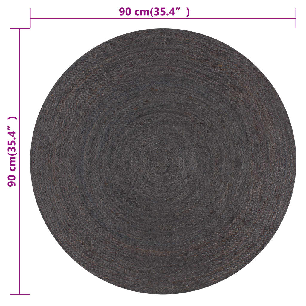 Teppich Handgefertigt Jute Rund 90 cm Dunkelgrau - Pazzar.ch