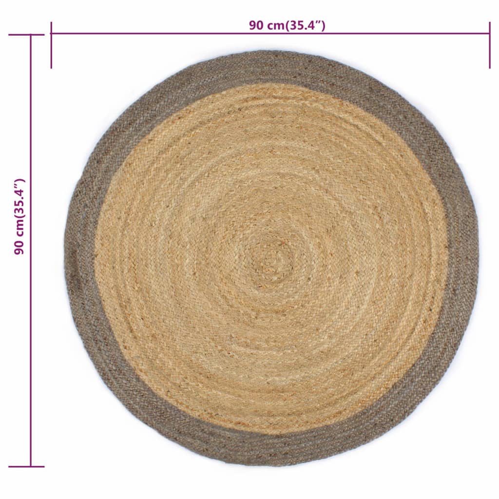 Teppich Handgefertigt Jute mit Grauem Rand 90 cm - Pazzar.ch