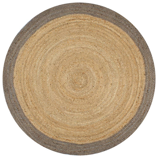 Teppich Handgefertigt Jute mit Grauem Rand 120 cm - Pazzar.ch