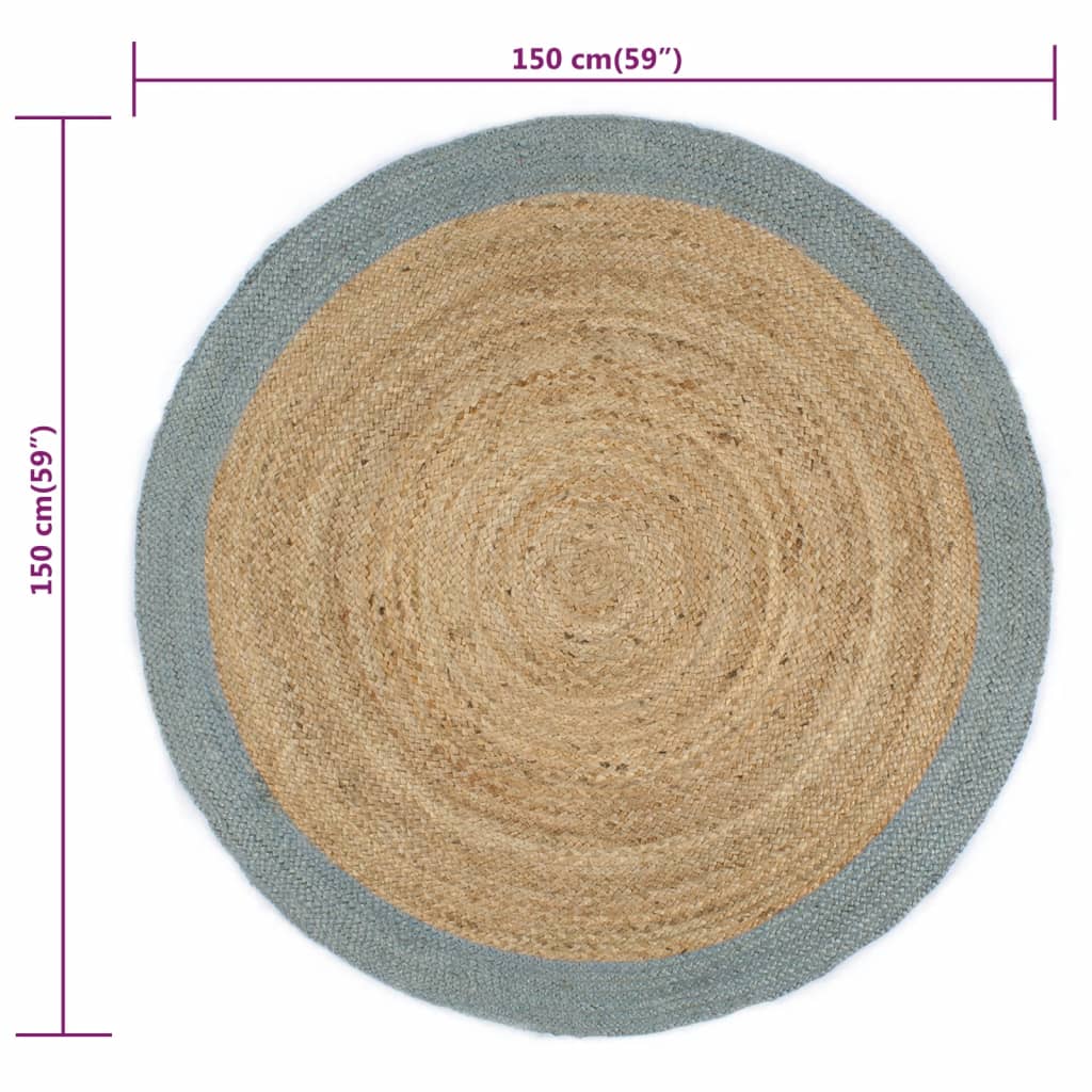 Teppich Handgefertigt Jute mit Olivgrünem Rand 150 cm - Pazzar.ch