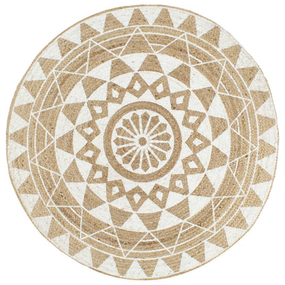 Teppich Handgefertigt Jute mit weißem Aufdruck 90 cm - Pazzar.ch