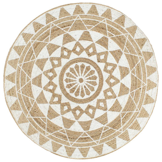 Teppich Handgefertigt Jute mit weißem Aufdruck 90 cm - Pazzar.ch