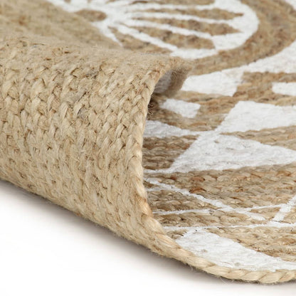 Teppich Handgefertigt Jute mit weißem Aufdruck 90 cm - Pazzar.ch