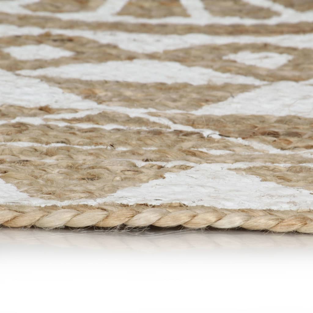 Teppich Handgefertigt Jute mit weißem Aufdruck 90 cm - Pazzar.ch