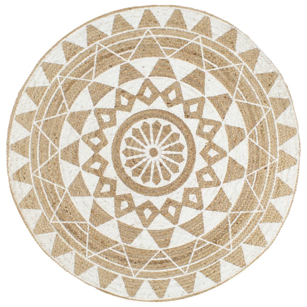 Teppich Handgefertigt Jute mit weißem Aufdruck 120 cm - Pazzar.ch