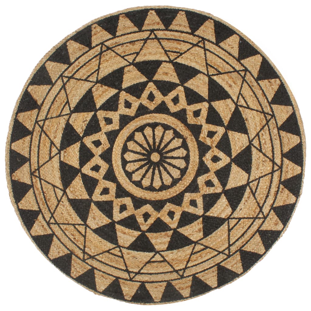 Teppich Handgefertigt Jute mit Schwarzem Aufdruck 120 cm - Pazzar.ch