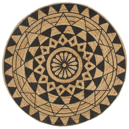 Teppich Handgefertigt Jute mit Schwarzem Aufdruck 150 cm - Pazzar.ch
