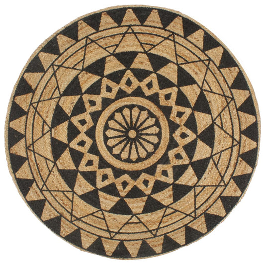 Teppich Handgefertigt Jute mit Schwarzem Aufdruck 150 cm - Pazzar.ch