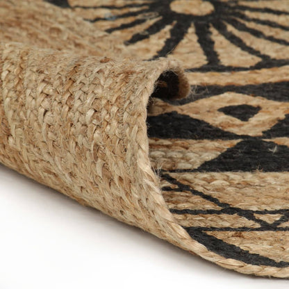 Teppich Handgefertigt Jute mit Schwarzem Aufdruck 150 cm - Pazzar.ch