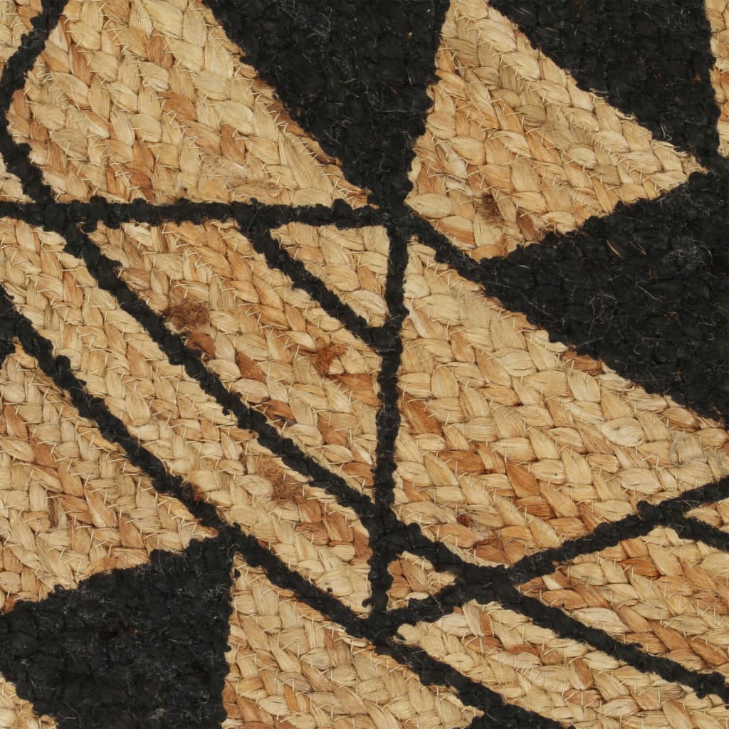 Teppich Handgefertigt Jute mit Schwarzem Aufdruck 150 cm - Pazzar.ch