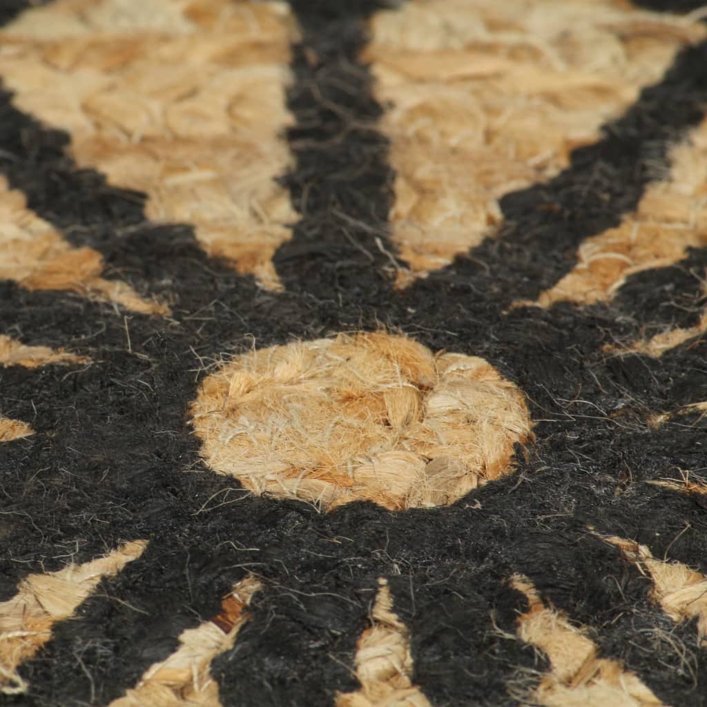 Teppich Handgefertigt Jute mit Schwarzem Aufdruck 150 cm - Pazzar.ch