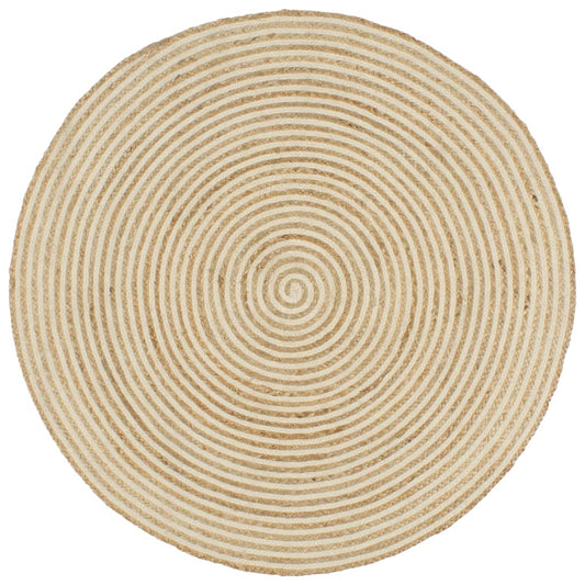 Teppich Handgefertigt Jute mit Spiralen-Design Weiß 90 cm - Pazzar.ch