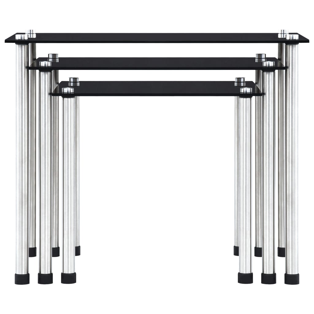 Satztische 3 Stk. Schwarz Hartglas