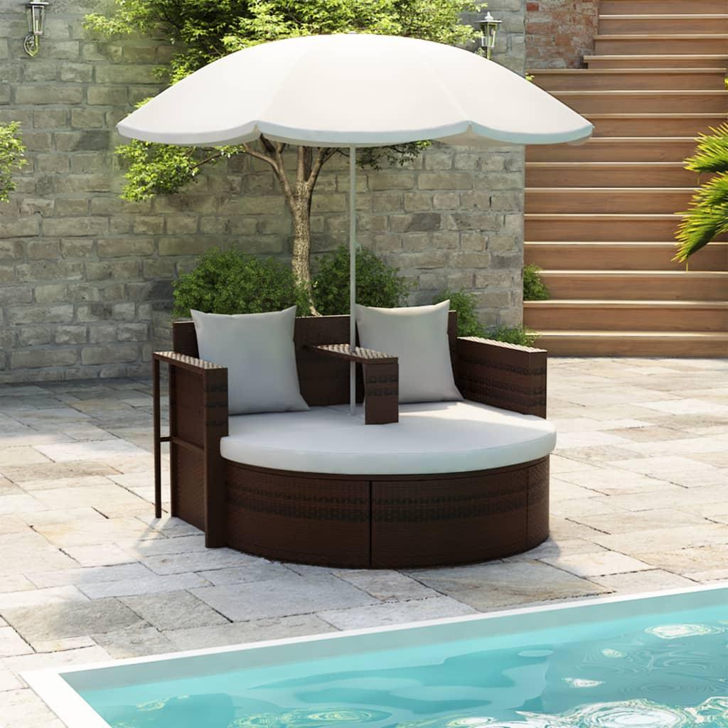 Gartenbett mit Sonnenschirm Braun Poly Rattan - Pazzar.ch