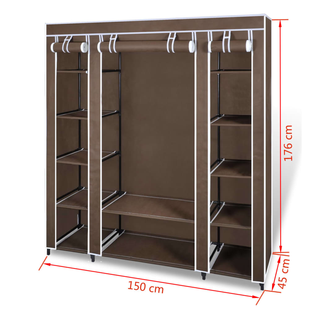 Stoffschrank mit Fächern und Stangen 45×150×176 cm Braun - Pazzar.ch