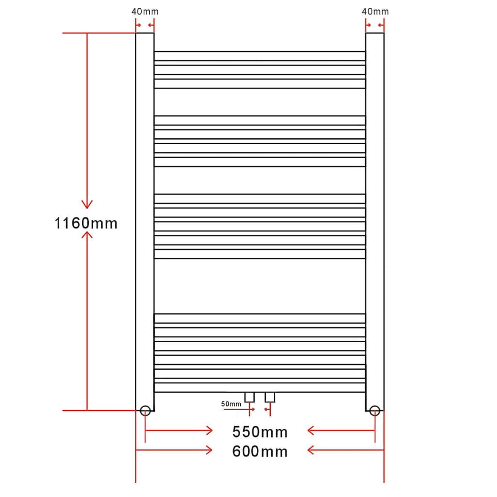 Handtuchheizkörper Warmwasser Gerade 600x1160 mm - Pazzar.ch