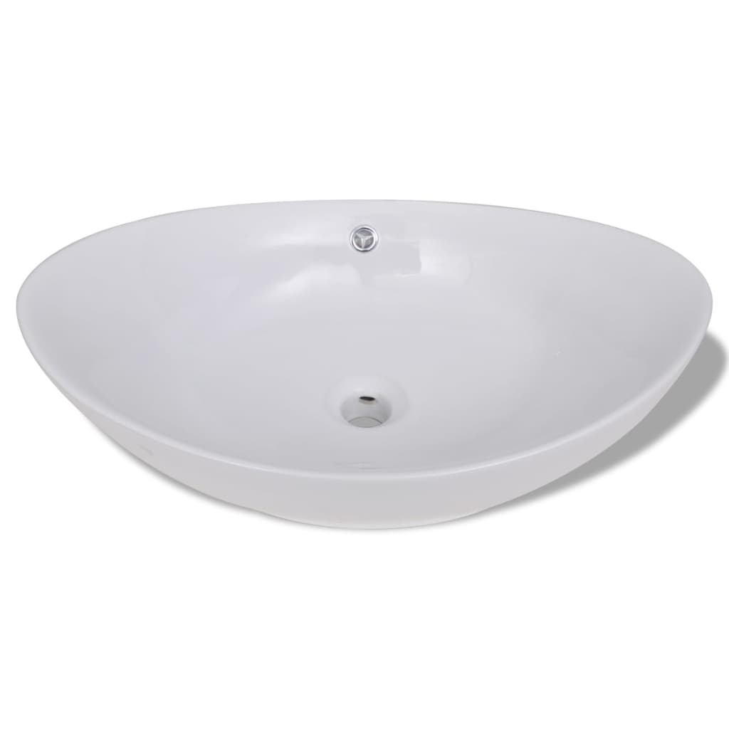 Keramik Waschbecken Keramikspülen Überlauf Oval 59 x 38,5 cm - Pazzar.ch