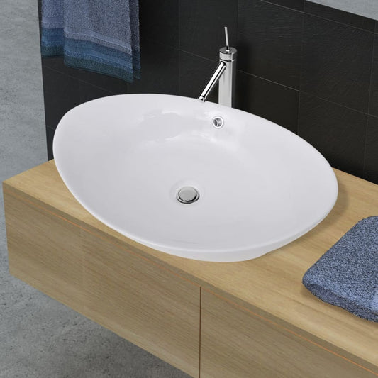 Keramik Waschbecken Keramikspülen Überlauf Oval 59 x 38,5 cm - Pazzar.ch