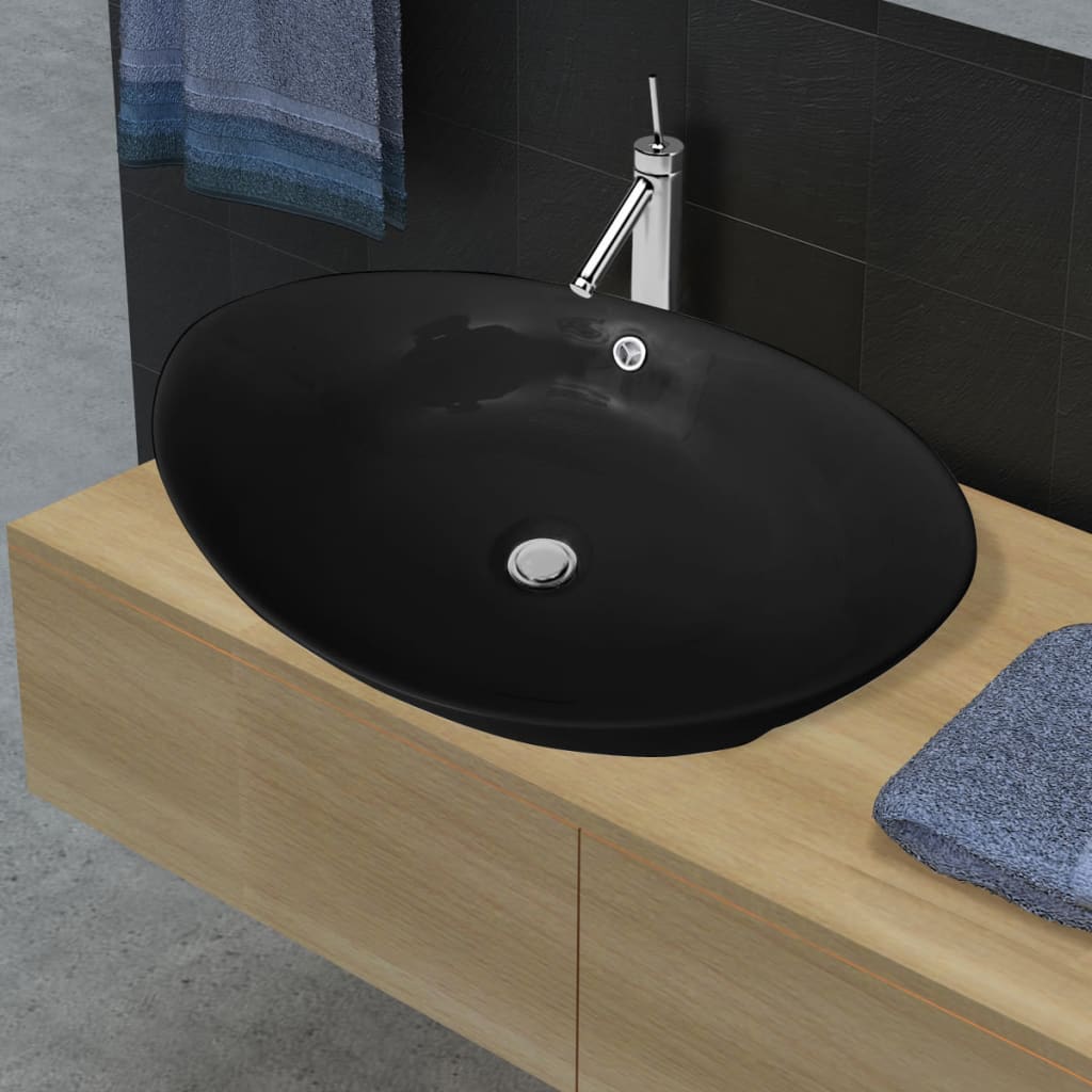 Luxuriöses Keramik Waschbecken Oval Schwarz - Pazzar.ch