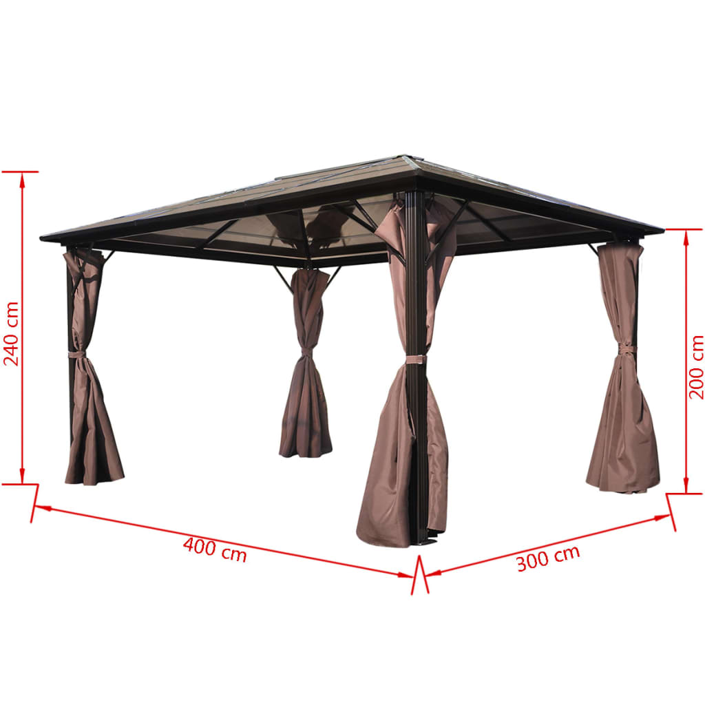 Pavillon mit Vorhängen Braun Aluminium 400 x 300 cm - Pazzar.ch
